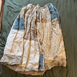 Magnolia Pearl Patchwork A-Line Skirt in Blue and Cream